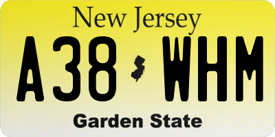 NJ license plate A38WHM