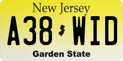 NJ license plate A38WID