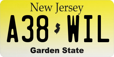 NJ license plate A38WIL