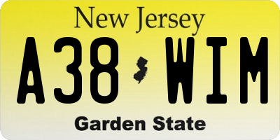 NJ license plate A38WIM