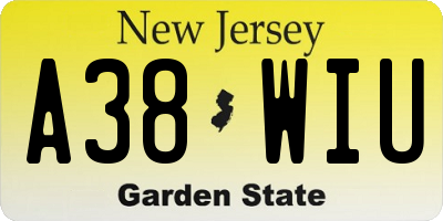 NJ license plate A38WIU