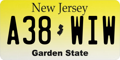 NJ license plate A38WIW