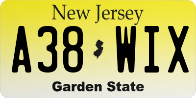 NJ license plate A38WIX