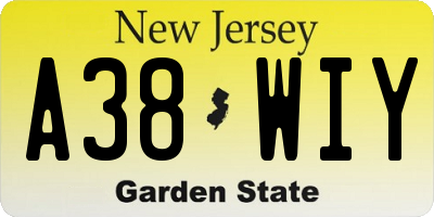 NJ license plate A38WIY