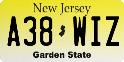 NJ license plate A38WIZ