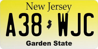 NJ license plate A38WJC