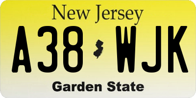 NJ license plate A38WJK