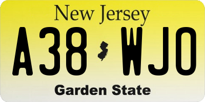 NJ license plate A38WJO