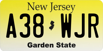 NJ license plate A38WJR