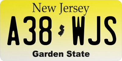 NJ license plate A38WJS