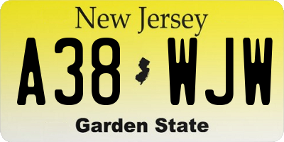 NJ license plate A38WJW