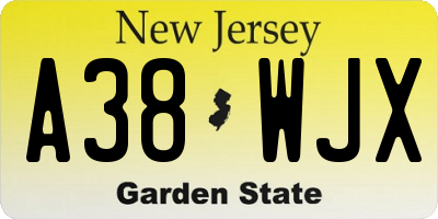 NJ license plate A38WJX