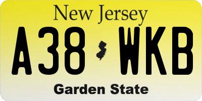 NJ license plate A38WKB