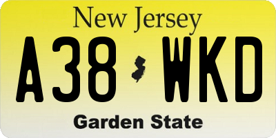 NJ license plate A38WKD
