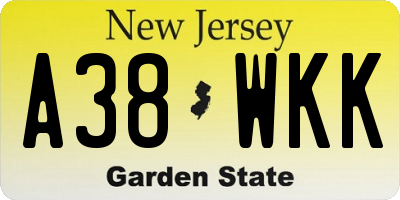 NJ license plate A38WKK