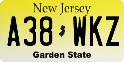 NJ license plate A38WKZ