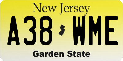 NJ license plate A38WME