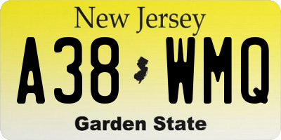 NJ license plate A38WMQ