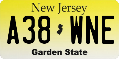 NJ license plate A38WNE