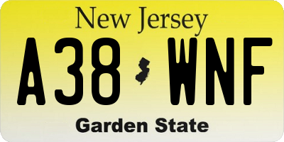 NJ license plate A38WNF