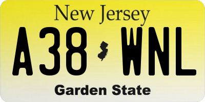 NJ license plate A38WNL