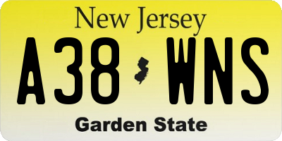 NJ license plate A38WNS
