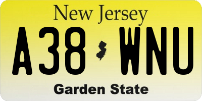 NJ license plate A38WNU