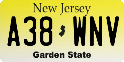 NJ license plate A38WNV
