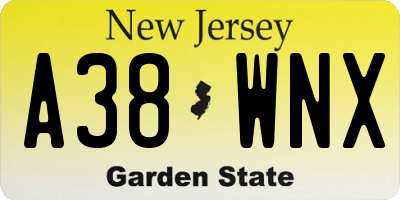 NJ license plate A38WNX