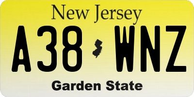 NJ license plate A38WNZ