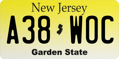 NJ license plate A38WOC