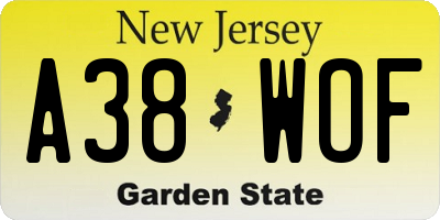NJ license plate A38WOF