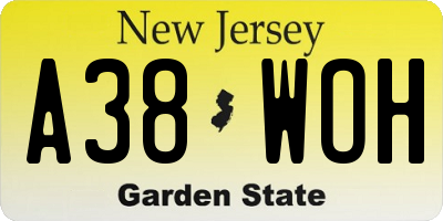 NJ license plate A38WOH