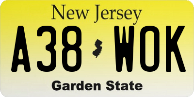 NJ license plate A38WOK