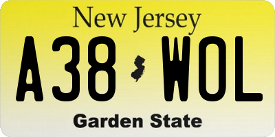 NJ license plate A38WOL