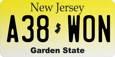 NJ license plate A38WON