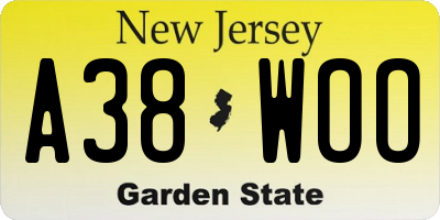 NJ license plate A38WOO