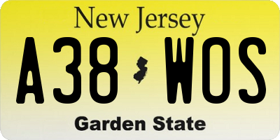 NJ license plate A38WOS