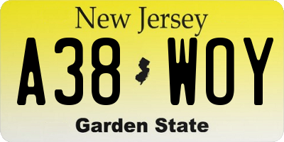 NJ license plate A38WOY