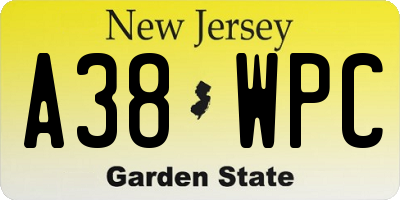 NJ license plate A38WPC