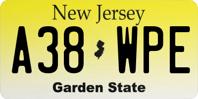 NJ license plate A38WPE