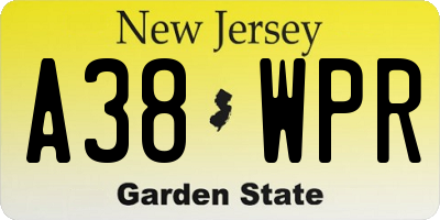 NJ license plate A38WPR