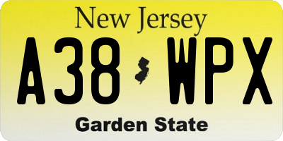 NJ license plate A38WPX