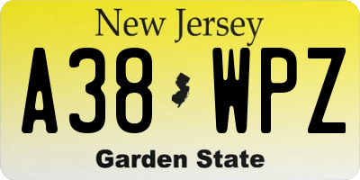 NJ license plate A38WPZ