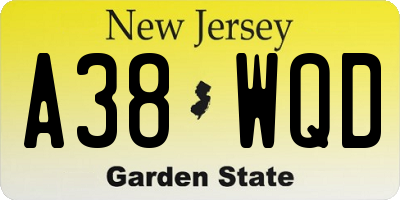NJ license plate A38WQD