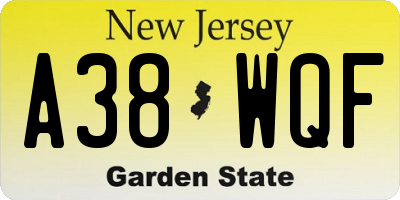 NJ license plate A38WQF