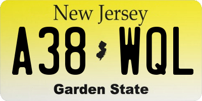 NJ license plate A38WQL