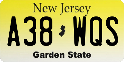 NJ license plate A38WQS