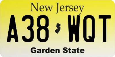 NJ license plate A38WQT