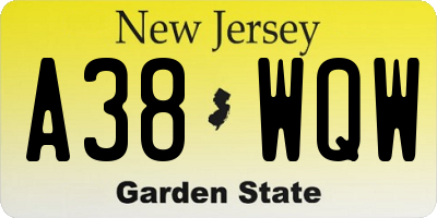 NJ license plate A38WQW